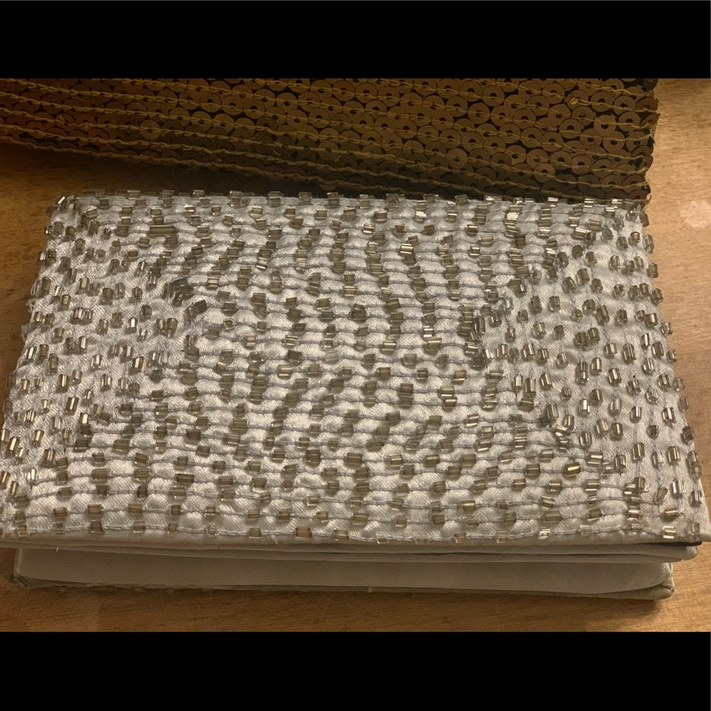 Aidan  Mattox Silver Beaded Mini Evening Clutch